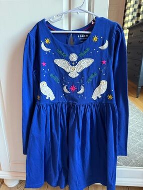 Blue Embroidered Owl Long Sleeve Dress
